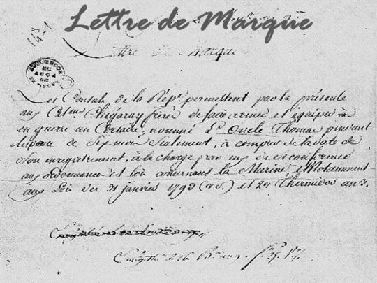 Lettre de marque d'un corsaire du roi