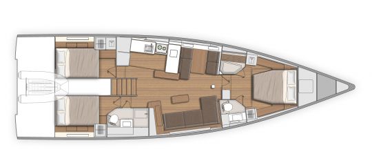 Plan d'aménagement du First Yacht 53 version 2 salles de bain