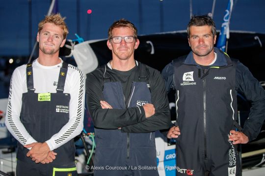 Le podium de la première étape de la Solitaire du Figaro © Alexis Courcoux