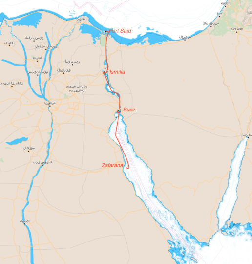 Le trajet d'Attitude dans le canal et le golfe de Suez
