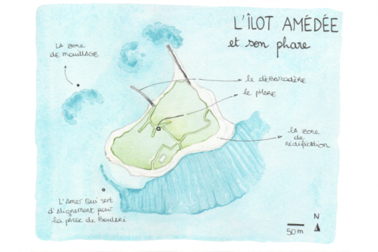 Carte de l'îlot Amédée en Nouvelle-Calédonie ©Julie Leveugle