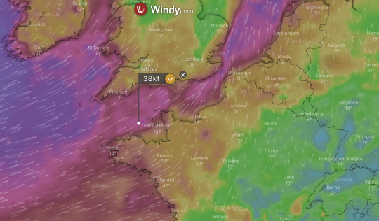 Les prévisions Windy avec rafales pour 13h le 6 novembre 2022 © Windy