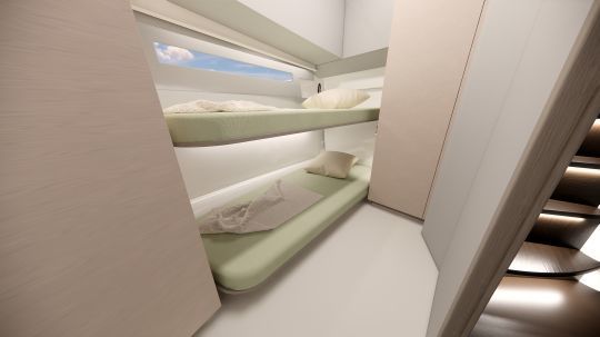 Une cabine avec des lits superposés