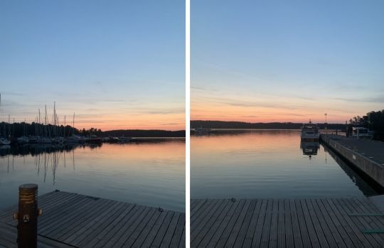 La Finlande, le pays du soleil de minuit. En juin et juillet, le soleil peut être visible quasiment 24h/24 en Finlande. Ici, dans l'archipel, il est 3 heures du matin. Bien que le soleil soit couché, la lumière est encore présente sur le plan d'eau de Nagu.