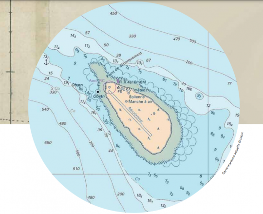 Carte maritime dévoilant les hauts-fonds de l'île © SHOM
