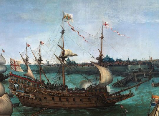Le Prince Royal arrivant aux Pays-Bas en 1613. Peinture à l'huile de Hendrick Cornelisz Vroom. Musée Frans Hals