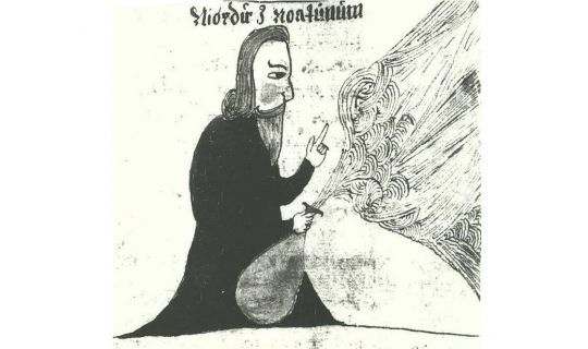 Illustration du dieu nordique Njörd issue d'un manuscrit islandais du XVIIe siècle.