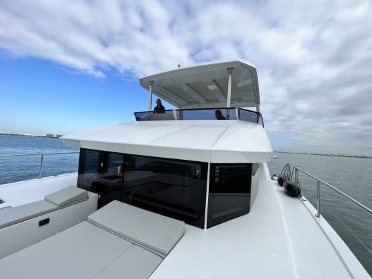 The flybridge is one of the highlights of the Leopard 40 PC.