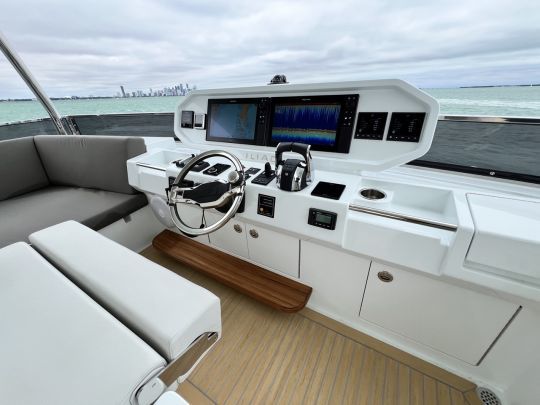 This flybridge version offers considerable living space.