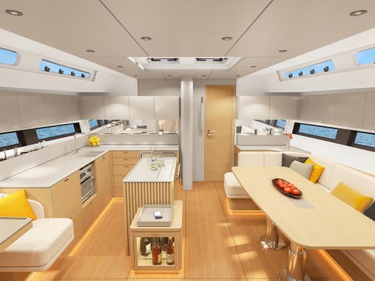 Un intérieur lumineux et modulable pour le Hanse 590