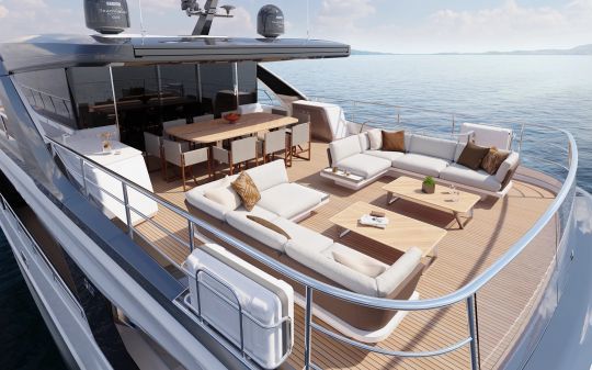 La terrasse du flybridge de la Princess X90