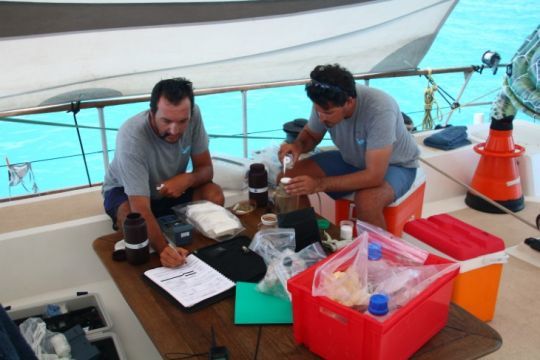 Analyse des échantillons à bord d'Antsiva © TAAF