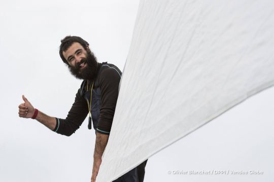 Alan à l'arrivée de son 1er Vendée Globe ©Olivier Blanchet/DPPI/ Vendée Globe