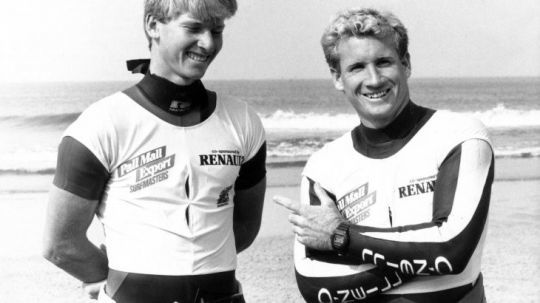 Robby Naish et Björn Dunkerbeck lors de la coupe du monde de planche à voile à Sylt, 1988 © ISPO