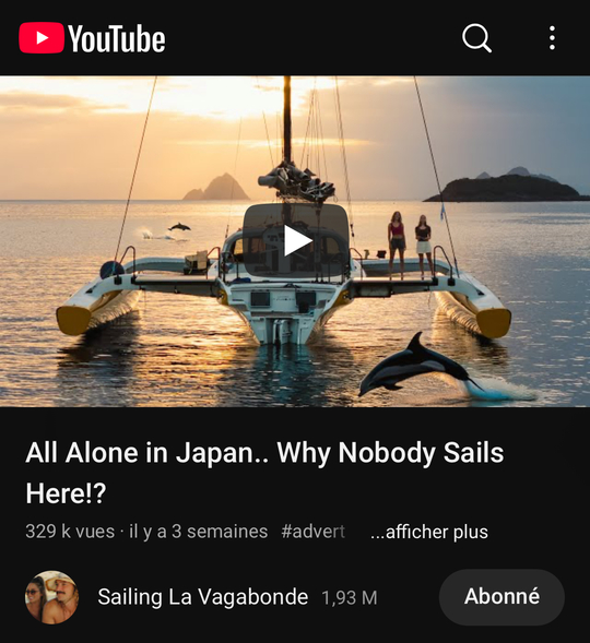 Capture d'écran de l'avant-dernière vidéo postée par Sailing La Vagabonde, sur leur voyage au Japon