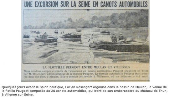 La flotille Peugeot de Lucien Rosangart sur la Seine