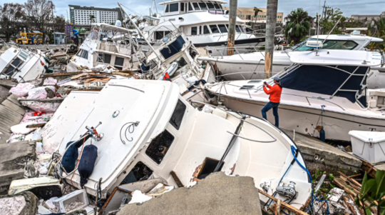 Bateaux détruits à Fort Myers, en Floride, après le passage de l'ouragan Ian. 2022 © Giorgio Viera