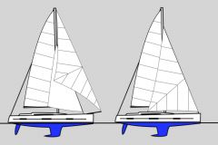 Le cotre  gauche face au sloop  droite