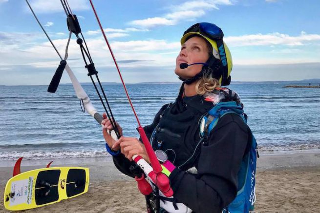 Doris Wetzel le jour de son dpart pour la traverse de la Mditerrane en kitesurf
